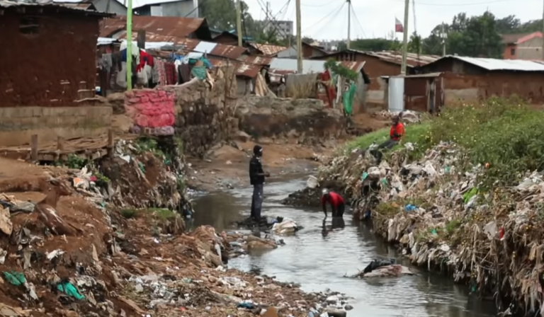 A river strewn with garbage in Nairobi.